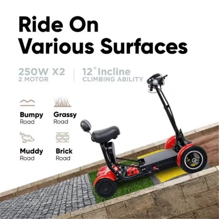 Scooters de mobilité à 4 roues motrices pour personnes âgées pliable léger 500W 36V 10 pouces Scooter électrique pliant avec 2 sièges