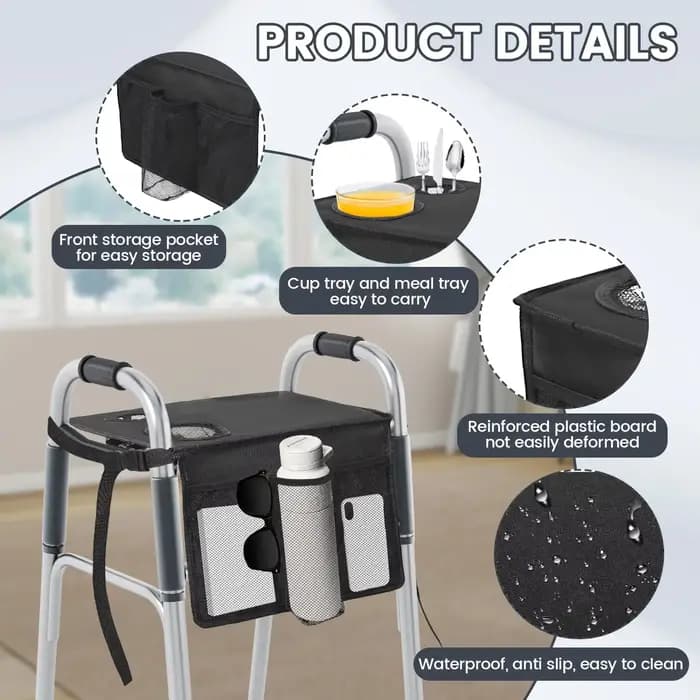 Plateau pliable pour déambulateur avec porte-gobelet