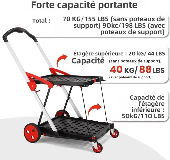 Chariot de courses pliable avec roues