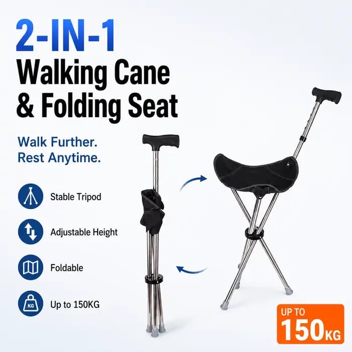 Canne-trépied réglable et pliable