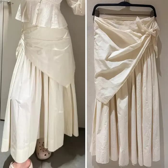 Jupe pour femme Nouvelle Collection Printemps-Été Beige Effet Écharpe Moelleuse Longueur Midi Décontractée Chic et Originale