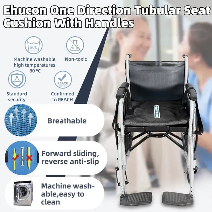Ehucon Coussin de Glissement Unidirectionnel pour Fauteuils Roulants - 43x43 cm Surface Anti-Dérapante avec Poignées pour Mobili