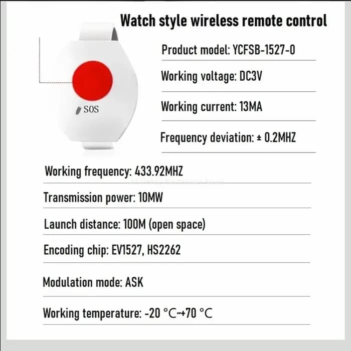 Bouton d'appel SOS sans fil 433Mhz