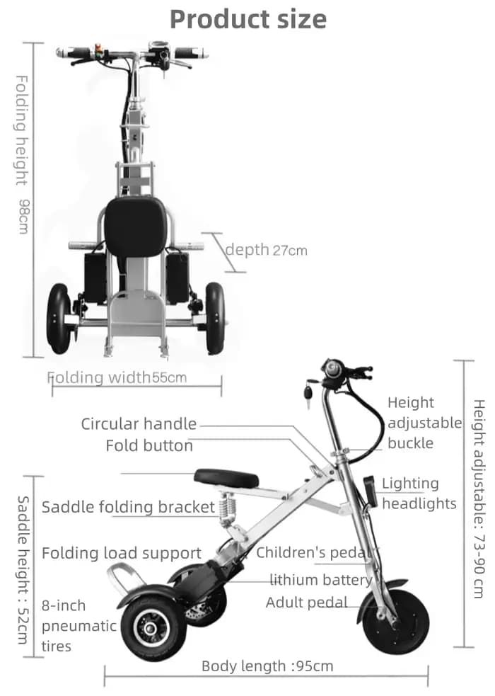 Mini Tricycle Électrique Pliant pour Personnes Âgées