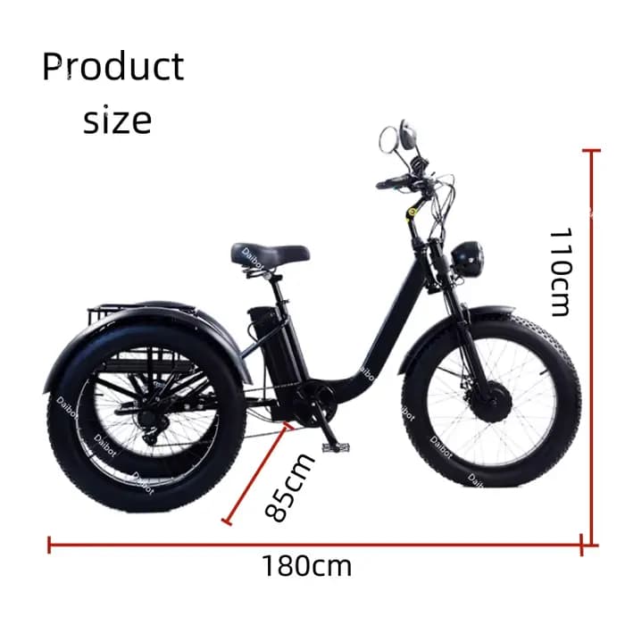 Tricycle électrique de chargement de 3 roues pour adulte puissant 750W 48V 15AH 24 pouces gros VTT