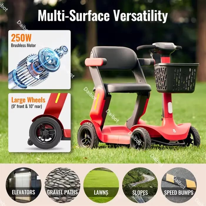 Scooter électrique intelligent pré-assemblé pliable à 4 roues pour adultes âgés handicapés avec détection de siège