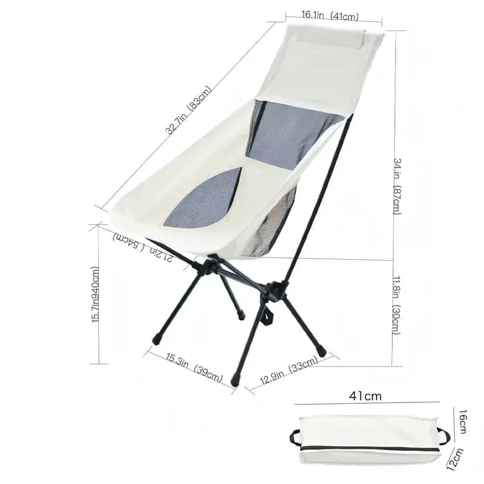 Chaise de camping à dossier haut, chaise pliante ultra-légère et compacte pour adultes avec sac de t