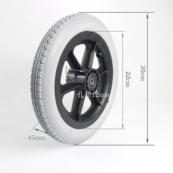 Pneu pour fauteuil roulant solide en polyuréthane de 12 pouces, roue de remplacement Non pneumatique