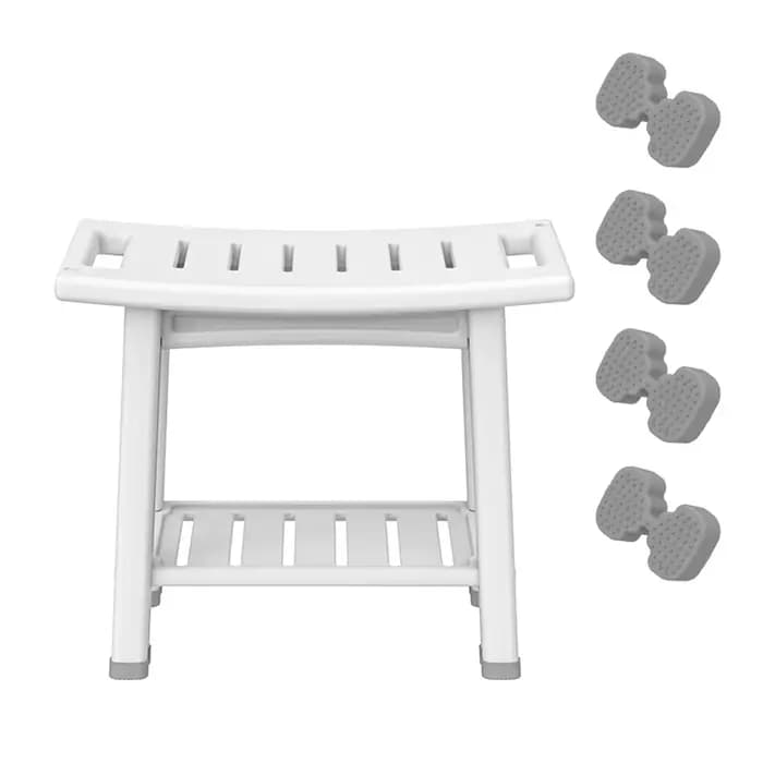 Bancs de douche HDPS, chaise de douche durable avec 2 niveaux de rangement et deux poignées, taboure