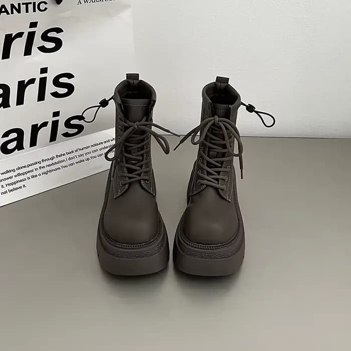 Bottines femme nouveau automne 2025 rétro britannique plate-forme bottes courtes couleur unie mode r