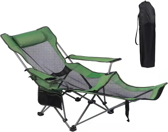 Chaise longue de camping, chaise de camping inclinable portable, chaise de camping pliable avec repose-pieds, appui-tête et sac de rangement