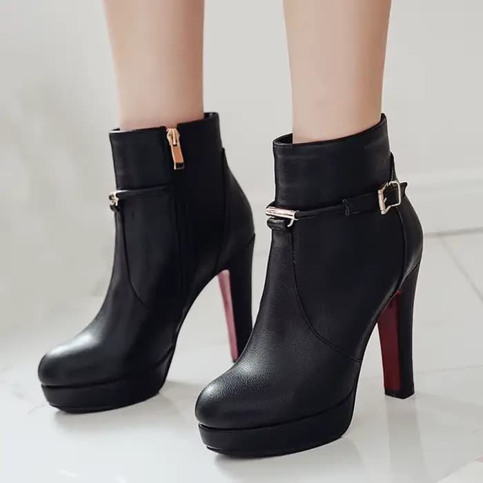 Bottes de rinçage à plateforme pour femmes, botte courte à talons hauts, chaussures élégantes pour dames, grande taille, fermeture éclair, noir, vert, marque de mode, automne, hiver