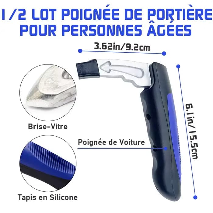 Accoudoir Portière Aide Mobilité Senior - Support 400LB Léger avec Brise-Vitre Urgence