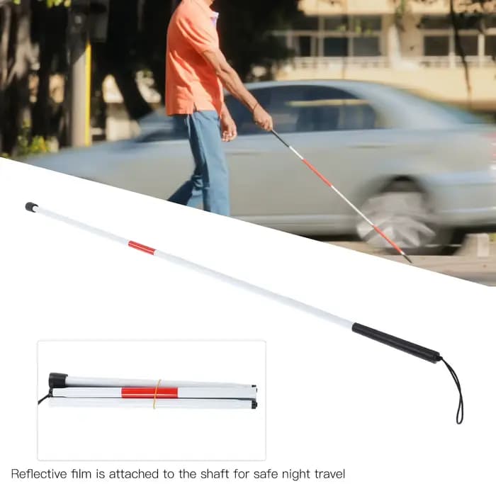 Canne pliable pour les aveugles, blanche et rouge