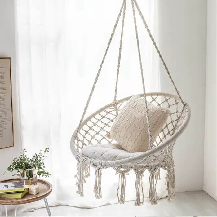 Chaise pivotante d'affrontement hamac, chaises pivotantes en ULde coton avec coussin et kits de quincaillerie, chaises de confrontation pour l'intérieur