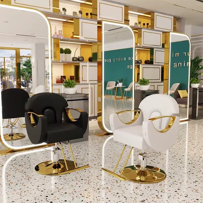 Meubles de Salon de coiffure modernes, maquillage de beauté, chaise de barbier de luxe, chaises de Salon noires et dorées