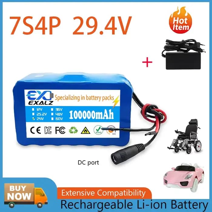 Batterie au lithium 7S4P 24V pour fauteuil roulant avec BMS