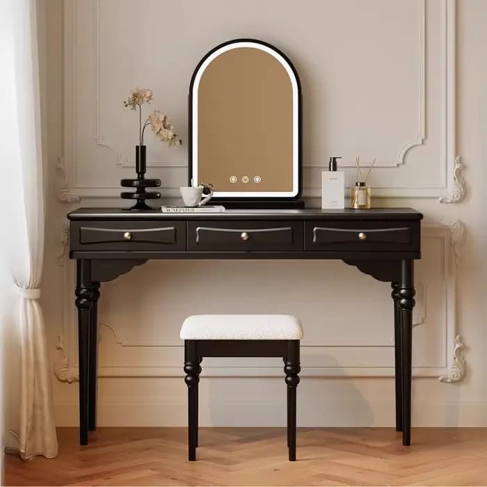 Coiffeuse d'angle pour filles, chaise noire De luxe, boîte De maquillage, tiroirs, organisateur De salle d'ongles, décoration De la maison
