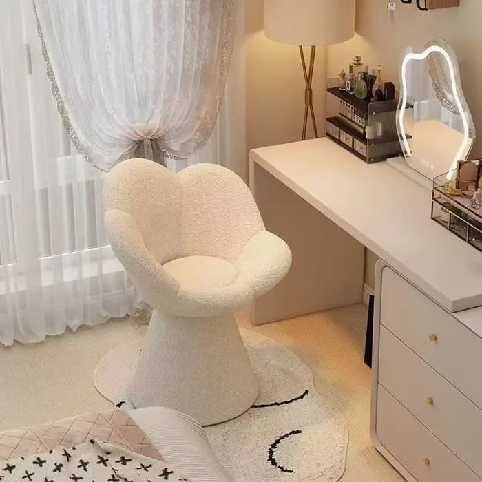Tabouret de maquillage et de coiffure pour chambre à coucher, design moderne et simple, couleur crème, chaise de coiffeuse de luxe léger, pivotante avec dossier pour manucure