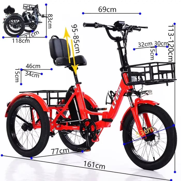 Tout Terrain adulte pliant VTT électrique Cargo 3 roues 350W 48V personnes âgées Tricycle