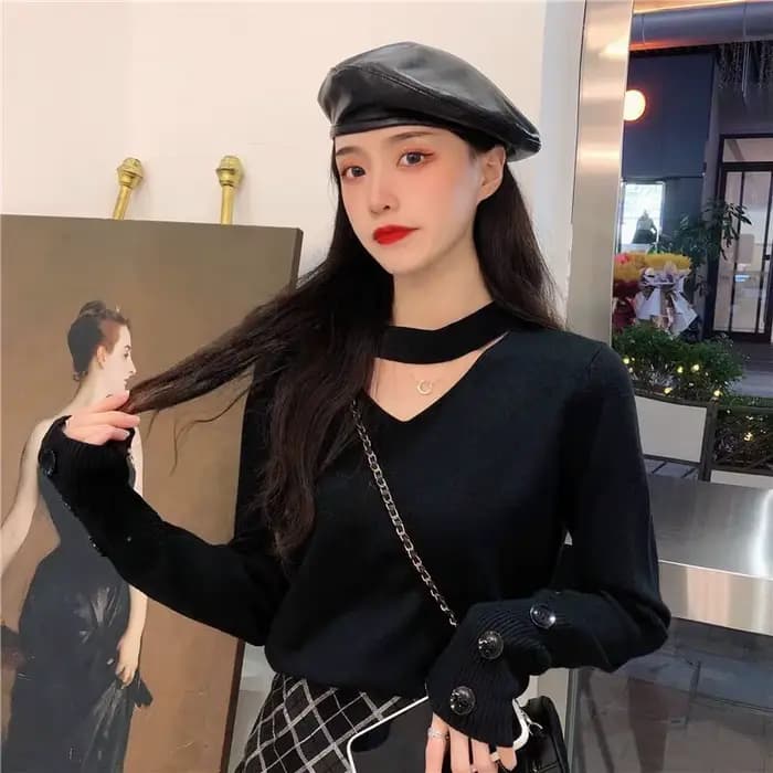 Pull à col licou pour femmes, col en v, Sexy, nouveau haut avec chemise à Base tricotée à manches longues, Slim, à la mode, automne hiver 2025