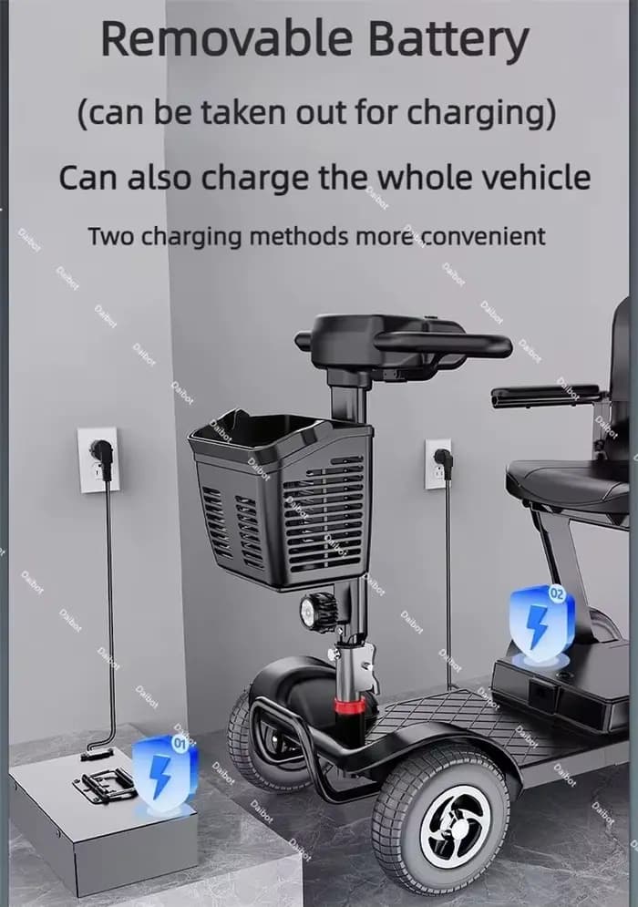 Famille personnes âgées 4 roues Scooter de mobilité électrique pliable handicap pré-assemblé avec main courante Saeat Scooters électriques pour adultes