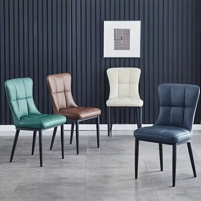 Chaise de salle à manger moderne avec coussin doux et pieds en métal – Chaise simple de bureau élégante pour dortoir, disponible en vert/bleu/noir