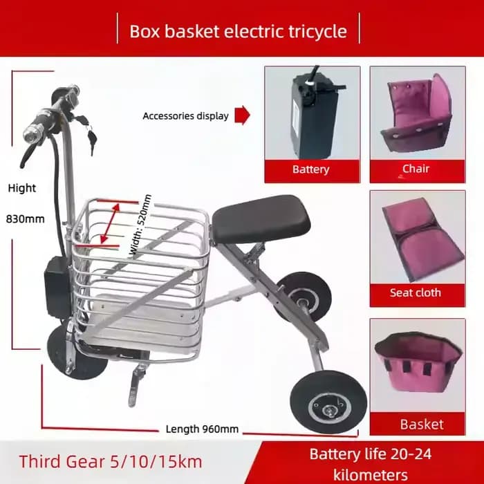 Tricycle électrique pliant pour adultes et personnes âgées