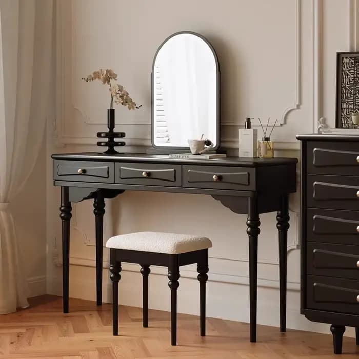 Coiffeuse d'angle pour filles, chaise noire De luxe, boîte De maquillage, tiroirs, organisateur De salle d'ongles, décoration De la maison