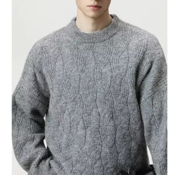 Pull en maille torsadée texturée à col semi-montant pour homme, couleur unie, style vintage décontracté, collection automne/hiver 2026