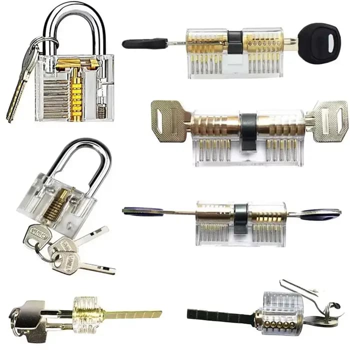 Coffrets de serrures transparentes multi-pal pour la formation des serruriers, outils d'entraînement visibles pour la pratique du crochetage.