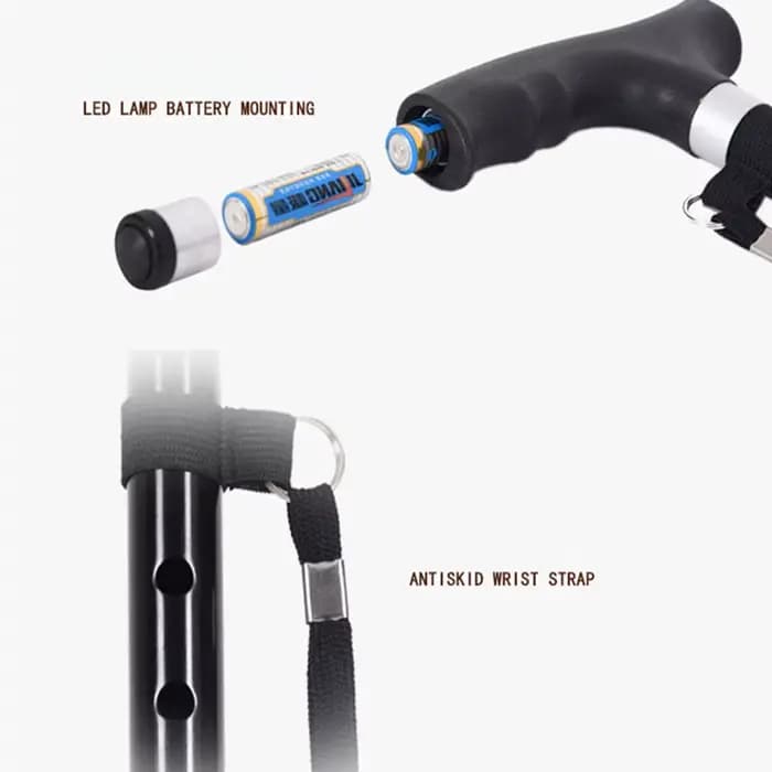 Canne multifonctionnelle en alliage d'aluminium rétractable avec lumière LED