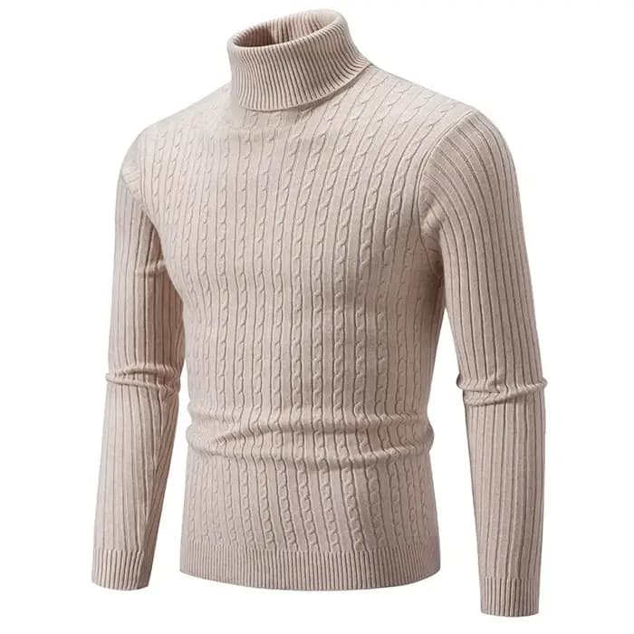 Pull col roulé chaud pour homme 2026 – Couleur unie, tricoté, décontracté, en laine, pour l'hiver et les activités de plein air