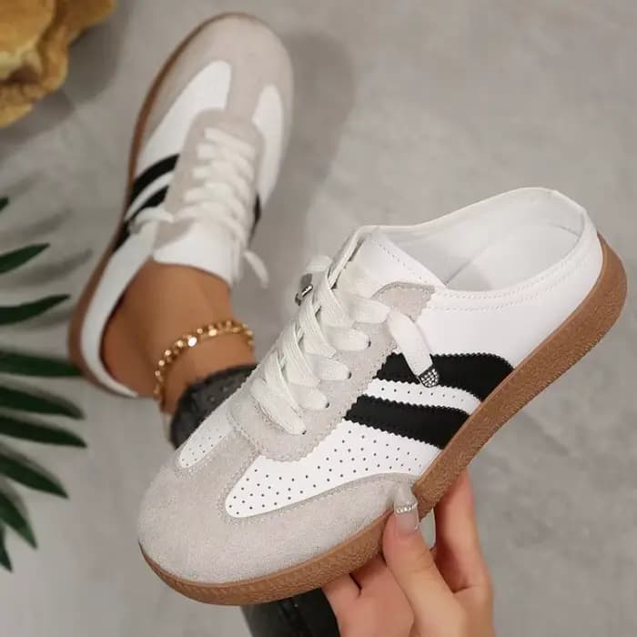 Nouvelles baskets mules pour femmes 2026 – Chaussures décontractées respirantes à lacets, antidérapantes et plates, style rétro