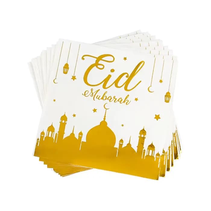 Ensemble de vaisselle de fête Eid Mubarak, assiettes jetables dorées, gobelets, serviettes, bannière, fournitures islamiques musulmanes 2026, décorations Ramadan Kareem