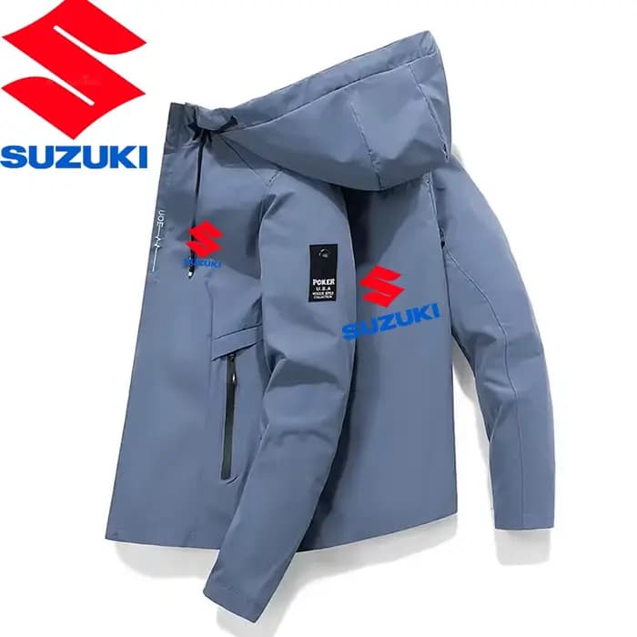Blouson Moto Suzuki - Veste Coupe-Vent Homme Printemps/Automne - Manteau - Streetwear Tendance - Blouson Homme avec Capuche