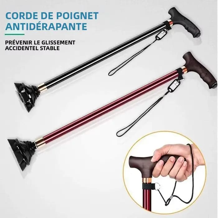 Bâton de marche lumineux LED pour personnes âgées – Béquille réglable en alliage d'aluminium avec base en caoutchouc