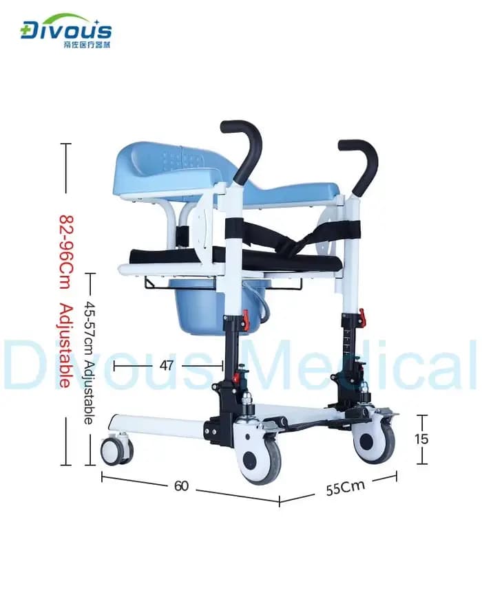 Chaise de transfert pour personnes handicapées avec commode