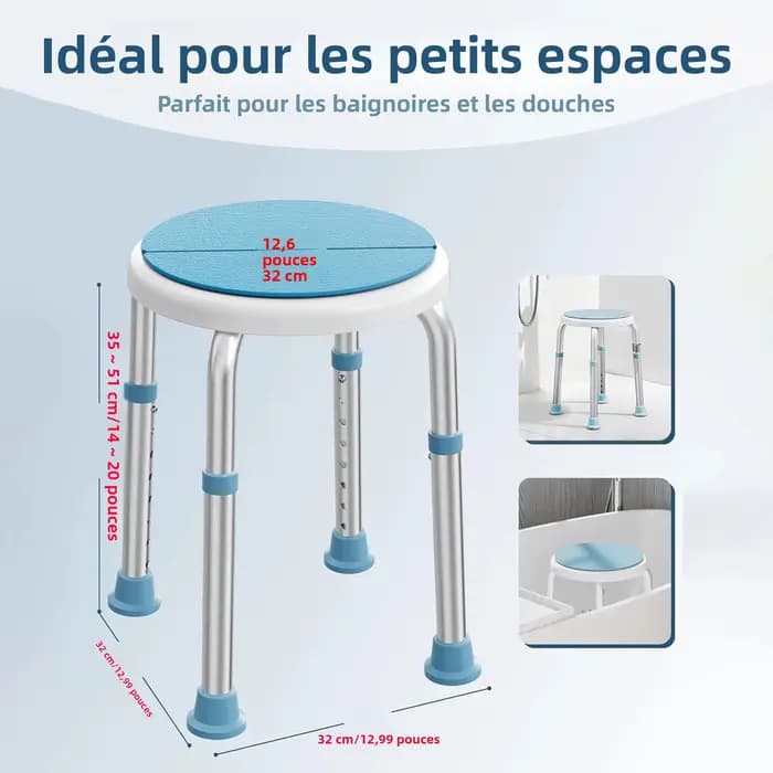 360 ° Tabouret de douche rond rotatif avec siège pivotant