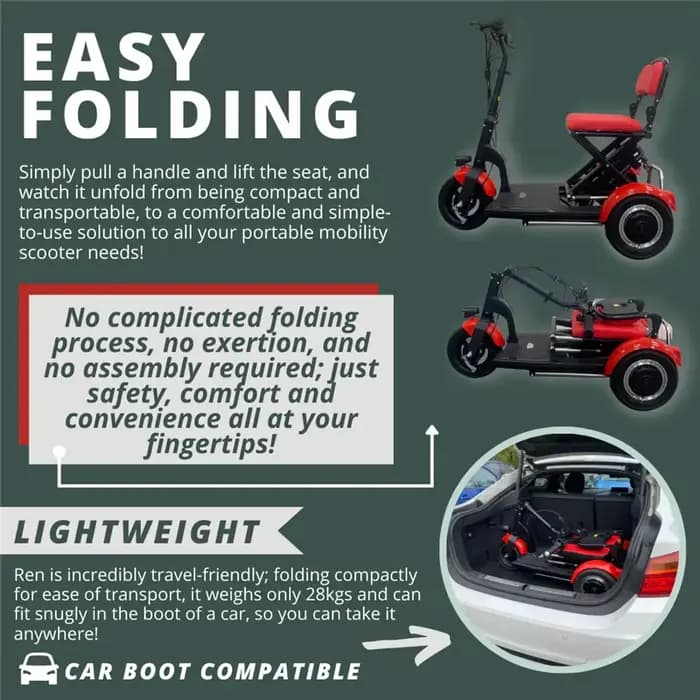 Scooter de mobilité adulte Tricycle électrique pliant à 3 roues 10 pouces 36V 300W vitesse 15 km/h