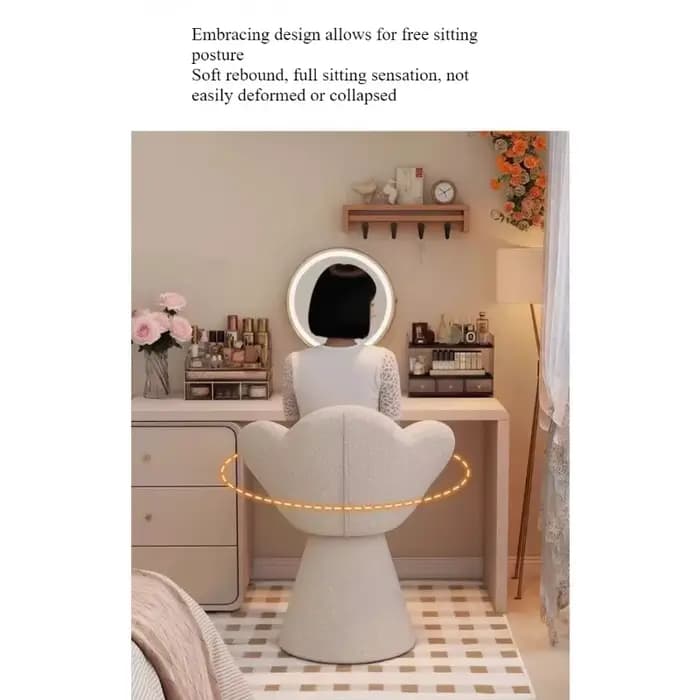 Tabouret de maquillage et de coiffure pour chambre à coucher, design moderne et simple, couleur crème, chaise de coiffeuse de luxe léger, pivotante avec dossier pour manucure