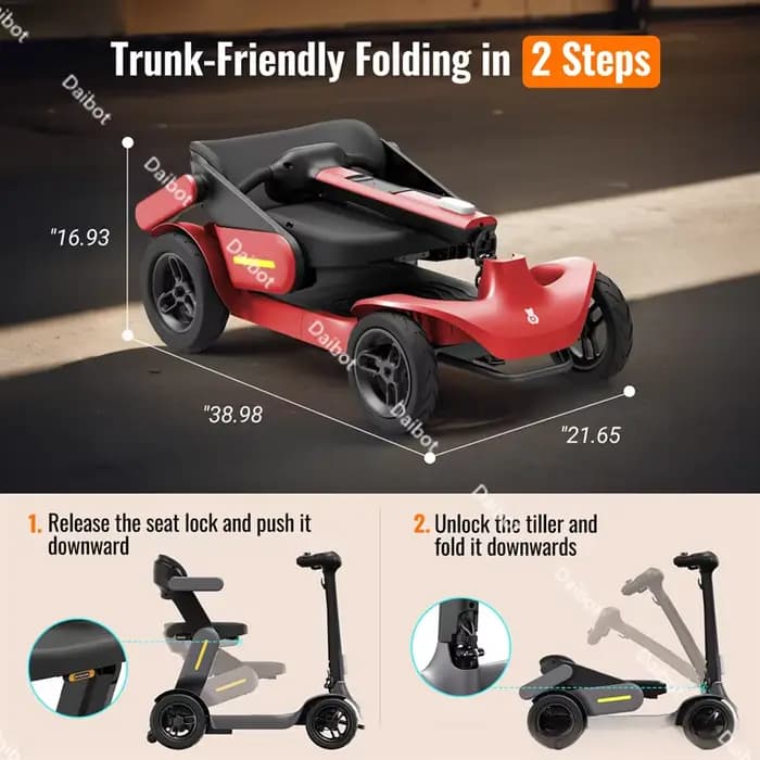 Scooter de mobilité pliant pour personnes âgées handicapées 4 roues avec siège intelligent tourner lent adulte