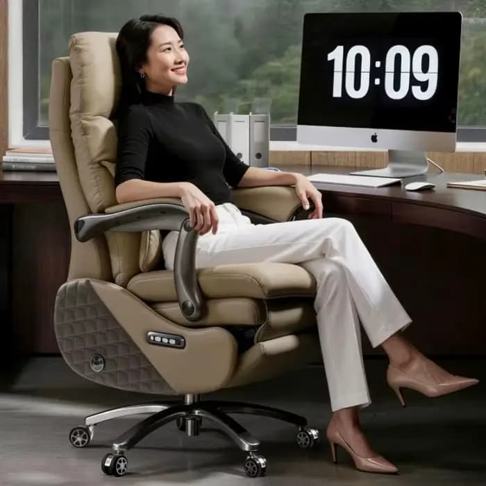Fauteuil de bureau exécutif multifonctionnel en cuir motorisé de luxe avec repose-pieds rétractable et pivotant