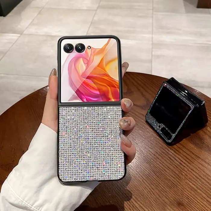 Coque de téléphone de luxe scintillante à couleur unie pour Motorola Razr 70 60 50 40 Ultra 2025 2026 + 2024, motif losanges brillants à paillettes