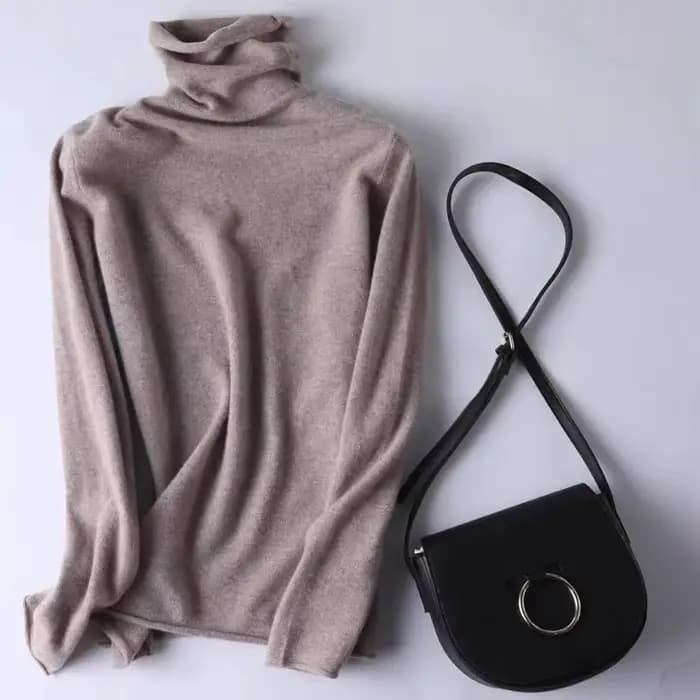 Pull en laine mérinos 100% à col montant pour femme, manches longues, coupe ample, couleur unie, basique, tricoté, automne-hiver