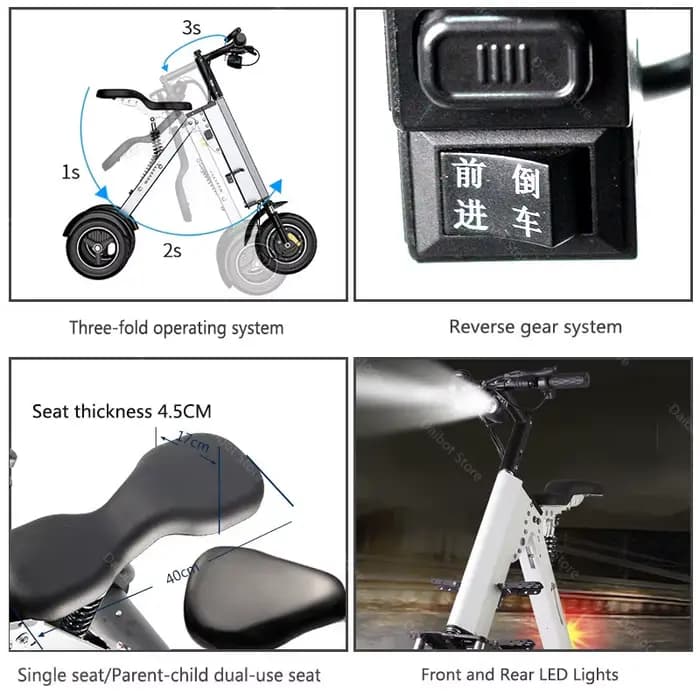 Nouveau Scooter électrique adulte pliant à 3 roues avec siège 36V 350W Tricycle