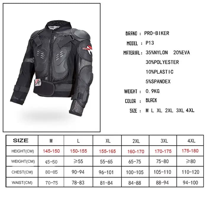 Veste de moto tout-terrain PRO-BIKER, veste d'armure MTB, armure intégrale, équipement de protection pour moto-cross et scooter