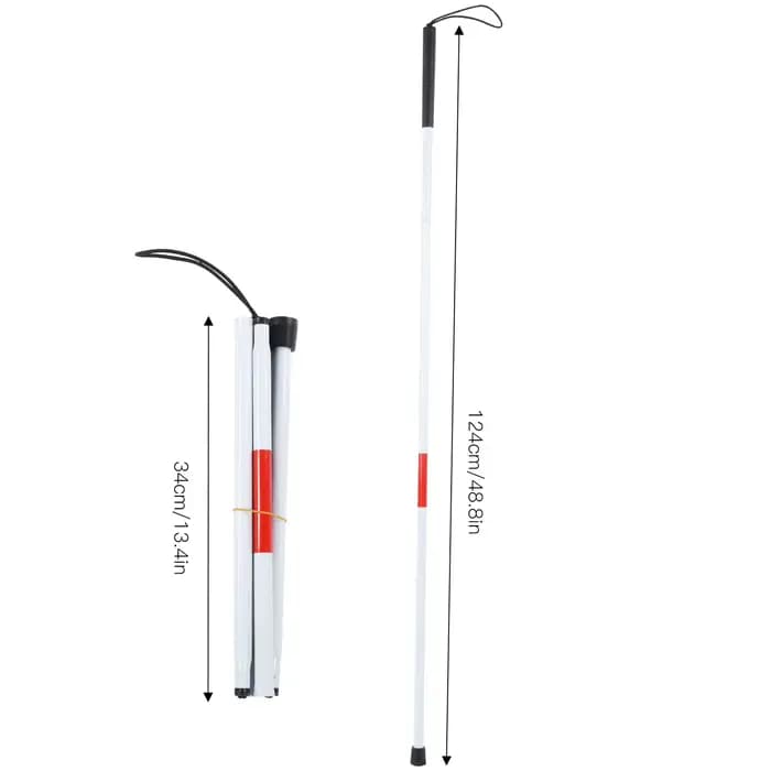 Canne pliable pour les aveugles, blanche et rouge