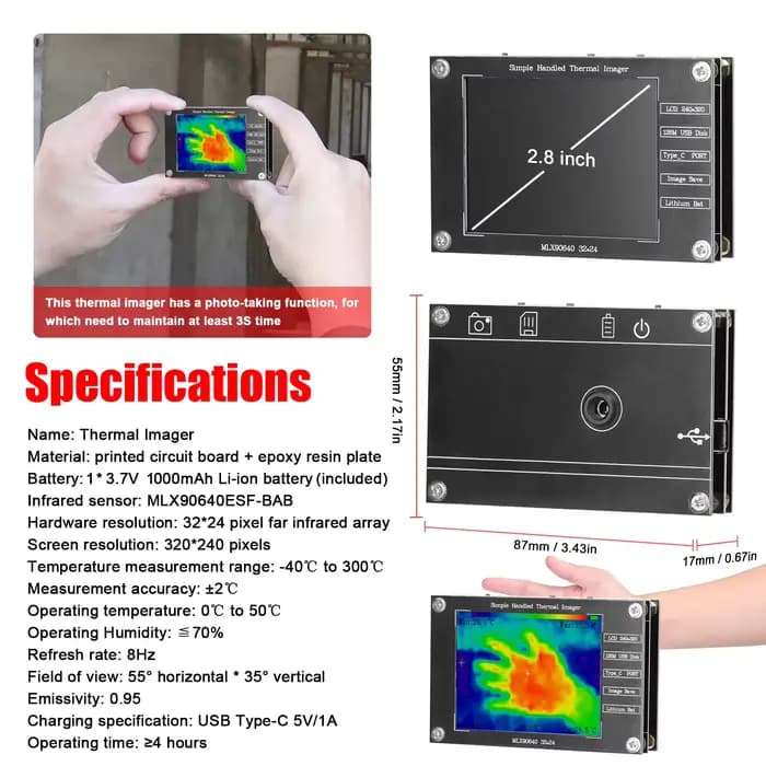 Imageur thermique portable -40 ℃ à 300 ℃ Petite caméra d'imagerie thermique prenant en charge l'image maximale de mesure de la température centrale minimale