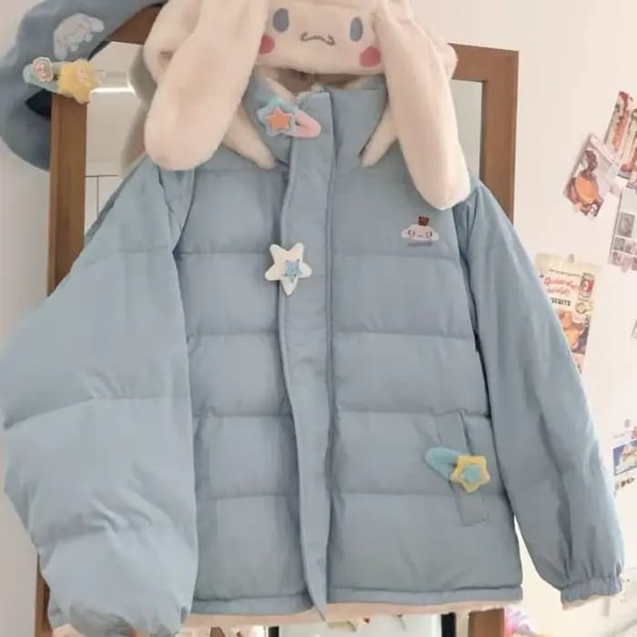Sanrioed Cinnamoroll Veste rembourrée Kawaii Hello Kittys Femmes Manteau en coton double face Plus Hauts brodés en velours Cadeau de Noël